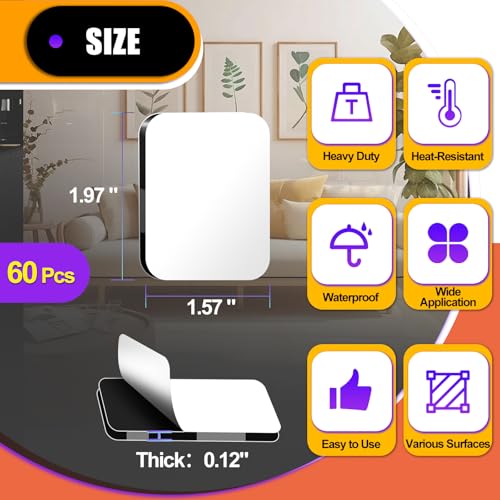 PHIXBEAR 60 Pcs Strong Double Sided Adhesive Pads, Heavy Duty Square Sticky Mounting Foam Tape for Car Décor Wall, 0.12" Thick Black Sticky Pads 1.57x 1.97 - size: 60pcs 1.57"x 1.97"