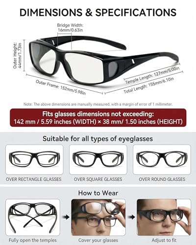 Fit Over Blue Light Blocking Glasses, Relieve Eye Fatigue & Reduce Headaches, Lightweight Oversized Wraparound Design, Ideal for Office Work Digital Use Movie Nights Study Reading
