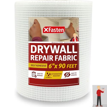 XFasten Drywall Repair Mesh Tape - 6-Inch X 90-Foot Mesh Tape for Drywall Repair, Fiberglass Drywall Patch Hole, Heavy Duty Wall Repair Mesh Spackle Tape, Wall Crack and Seam Repair Joint Tape - size: 6-inches By 90-feet