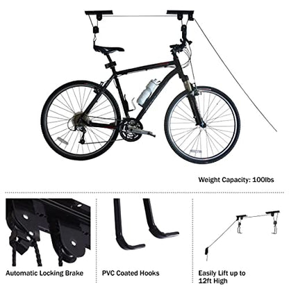 Bike Hanger - Overhead Hoist Pulley System with 100lb Capacity for Bicycles or Ladders - Secure Garage Ceiling Storage by Rad Sportz - size: 2-Pack