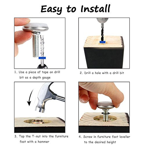 30Pcs Adjustable Furniture Leg Base Leveller Table Leveling Feet Pads, M6 x 15mmThreaded Rod