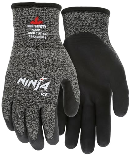 MCR Safety N9691XXL Ninja Ice Insulated Cut-Resistant Work Gloves, HPT Coated Palm and Fingertips for Wet/Dry Grip, 15-Gauge HyperMax HPPE Shell, 7-Gauge Acrylic Terry Inner Lining, Black, XX-Large - size: XX-Large
