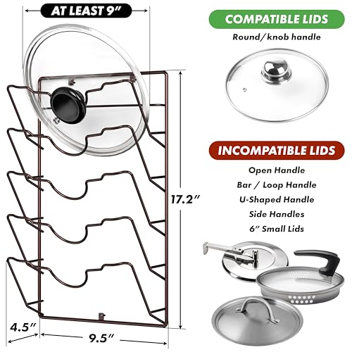 Simple Houseware Wall Door Mounted Pot Lid Rack, 9.5" Wx4.5 Dx17.2 H, Bronze Finish - color: Bronze
