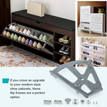 2 Layers Shoes Drawer Cabinet Hinges Flip Frames, Grey Shoe Cabinet Replacement Fittings Stainless Steel for Kitchen Living Room, 1 Pair - color: Gray, size: 2 Layers