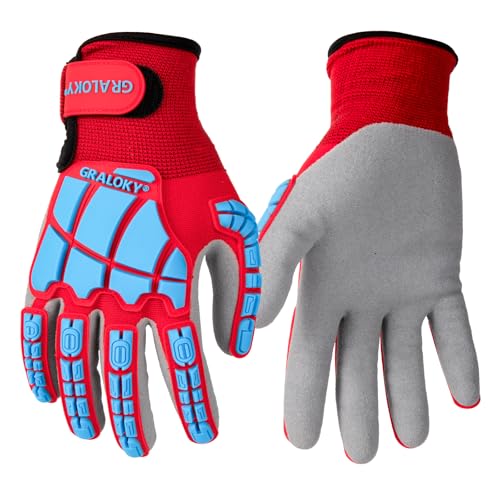 Safety Work Gloves for Men Women, Impact Work Gloves, Cut Resistant Gloves with TPR, Touchscreen Nitrile Grip Gloves - color: Blue, size: X-Large
