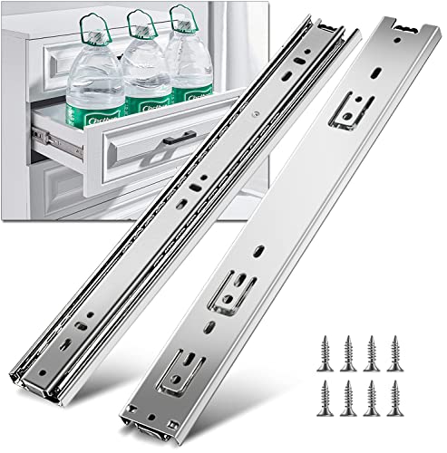 YENUO Full Extension Drawer Slides Side Mount 10 12 14 16 18 20 22 24 Inch Ball Bearing Dresser Cabinet Kitchen Rails Track Guide Glides Runners Heavy Duty 100 Lb (White-Basic - 1 Pr,16 Inch) - color: White-Basic, size: 16 Inch