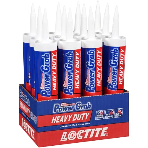 Loctite Power Grab Express Heavy Duty Construction Adhesive, 9 fl oz Cartridge, 12 Pack - Versatile Construction Glue for Cement, Tile, Wall & More