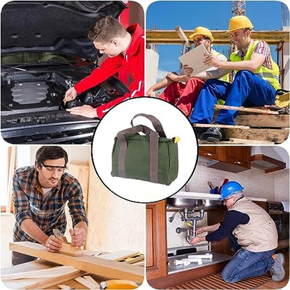 16 Inch Wide Mouth Tool Bag, Heavy Duty Canvas Tool Storage Bag for Men, Large Capacity Tool Tote Bag for Electricians, Power Tool Organizer Pouch - size: 16 Inch