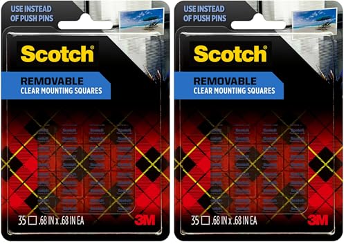 Scotch LINENSPA MMM859 Removable Mounting Squares, 0.68", Clear (Pack of 2) - size: 0.68" (Pack of 2)