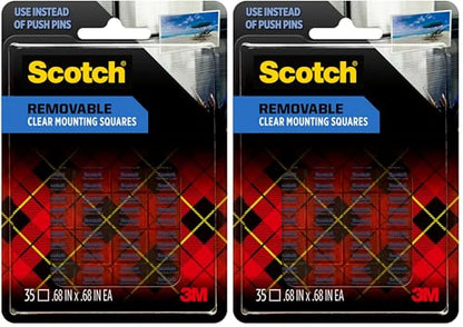 Scotch LINENSPA MMM859 Removable Mounting Squares, 0.68", Clear (Pack of 2) - size: 0.68" (Pack of 2)