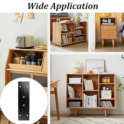 2PCS Black Stainless Steel Flat Mending Plates, 6.65" x 1.89" Straight Bracket Brace, Heavy Duty Metal Fixing Joining Plate for Furniture, Wood, Shelves, Fence - size: 6.65" X 1.89"