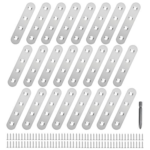 24 Pack Straight Brace,Flat Brace 3” x 0.6”,Stainless Steel Flat Metal Braces,Repair Bracket with Screws - size: 76mm/24 Pcs