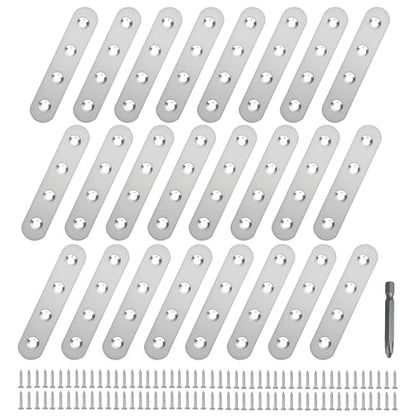 24 Pack Straight Brace,Flat Brace 3” x 0.6”,Stainless Steel Flat Metal Braces,Repair Bracket with Screws - size: 76mm/24 Pcs