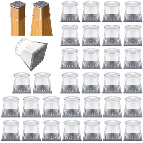 32 Pcs Square Chair Leg Protectors for Hardwood Floors,Felt Furniture Floor Protectors with Silicone Caps, Small Size (Fits Chair Legs with Side Length: 3/4" to 1-1/16") - color: Clear-32pcs, size: Square Small