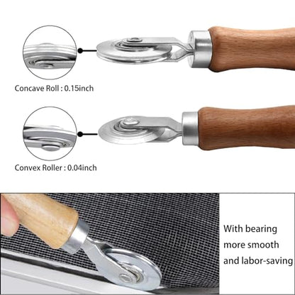 BAYTORY 3Pcs Screen Tool, Window Screen Spline Roller Tool with Wooden Handle and Steel/Nylon Bearing Wheels, Mesh Screen Door Repair Kit Easy to Use - style: Nylon & Stainless Steel