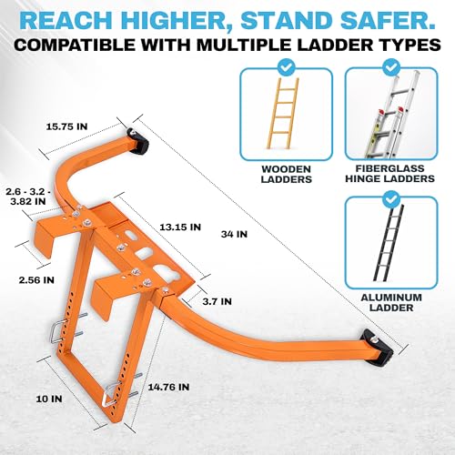 Heavy Duty Ladder Stabilizer with Tool Tray | 500 LBS Capacity, 34" Wide Steel Standoff Arms for Gutter Cleaning, Roofing & Wall Work, Fits Extension, Straight & Telescoping Ladders - Anti-Slip - color: Ladder Stabilizer with Tool Tray