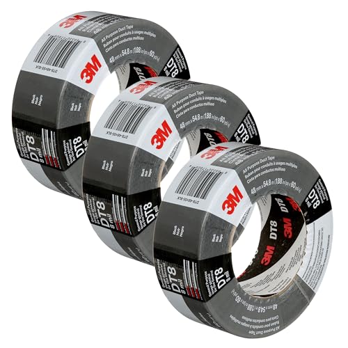 3M Duct Tape DT8, 3 Pack, Industrial Strength, Multi-Use, Black color tape, 1.88" x 60 yd, Tear by Hand, Professional Grade Adhesive, Perfect for HVAC, Bundling, Moisture Proofing, and Reinforcing - color: Black, size: 3 Rolls