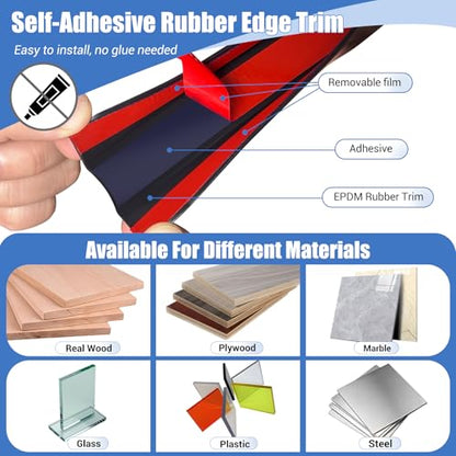 Rubber Edge Trim, Self-Adhesive U Shaped Edge Protector for Plywood, Cabinet, 1-7/8" Wood Edge Banding, Flexible Furniture Repair, EPDM Material, Fit 1-7/8"(48mm), Length 20Ft, Black - size: Fit 1-7/8"- L20'