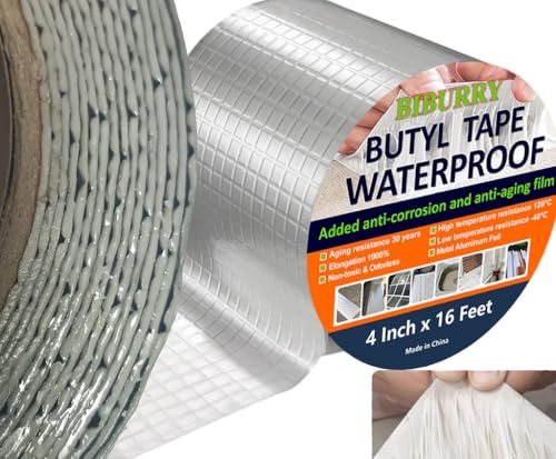 Butyl Waterproof Tape, 4" x 16' Aluminum Foil Sealant Tape for Leak-Proof Patching of Windows, Glass, Boats, Pipes，RV Roof & EPDM Roofs – Silver