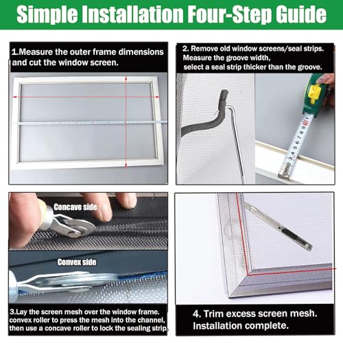 Screen Repair Kit & Window Screen Replacement Kit with Spline Roller Tool, Spline Removal Hook, Screen Cutter - Easy to Use 5-in-1 Tool for Screen Door Repair, Windows, Patio & Sliding Doors - size: 5 in 1