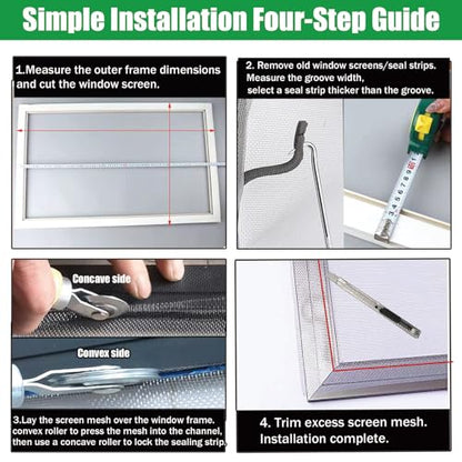 Screen Repair Kit & Window Screen Replacement Kit with Spline Roller Tool, Spline Removal Hook, Screen Cutter - Easy to Use 5-in-1 Tool for Screen Door Repair, Windows, Patio & Sliding Doors - size: 5 in 1