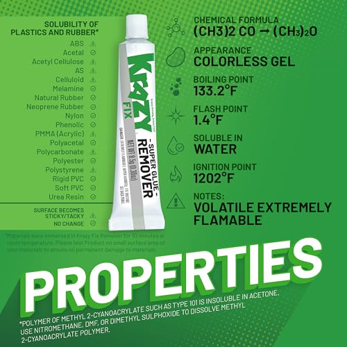Krazy Fix Super Glue Remover, Gel Formula for Maximum Control, Removes Hardened Glue from All Surfaces (2 x 0.3 oz Tubes)