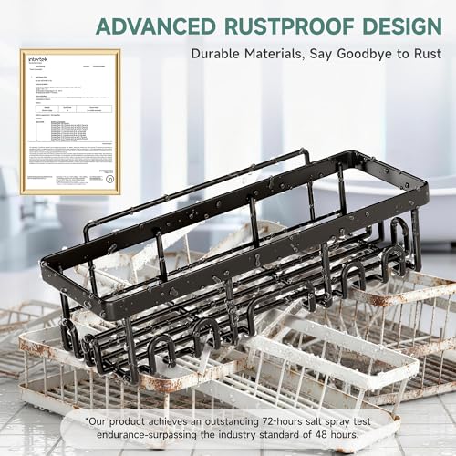 Veken Shower Caddy 6-Pack, Advanced Rustproof Design, No Drilling Adhesive Shelves, Rack with Soap Holder, Large Capacity Bathroom Organizers and Storage, Wall-Mounted, Gifts for Women Mom - color: Black
