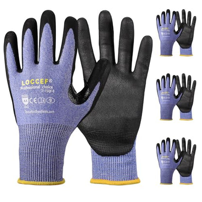 LOCCEF 3 Pairs Safety Work Gloves,Touchscreen Compatible, Superior Dexterity,Level 5/A4 Cut Resistant Work Gloves - color: Blue 3-pairs