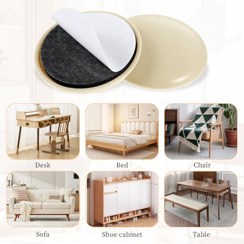 12 Pcs Self-Adhesive Stick Furniture Sliders 2 Inch Furniture Movers Self Adhesive Chair Gliders Furnitures Moving Glides Pads Self Adhesive Gliders for Carpet Hardwood Floors(Round)