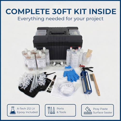 30ft Epoxy Foundation Wall Crack Repair Kit, A-Tech 212 LV Injection System, ASTM C-881 Structural Concrete Crack Repair, Basement Wall Leak Sealant & Foundation Concrete Filler, Tough Waterproof Seal