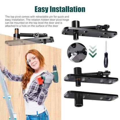 Hidden Door Hinge 573lbs Load-Bearing, Thickened Solid Stainless Steel Heavy Duty Pivot Hinge for Secret Door, Hardware Swinging Pivot Hinge 360° Rotation Invisible Bookcase Door Hinges Hardware Kit