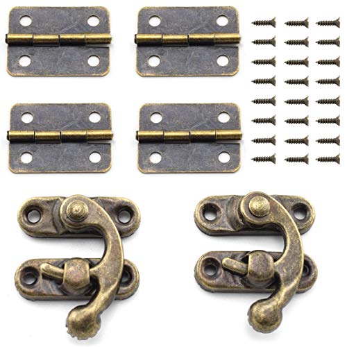 SDTC Tech Retro Design Jewelry Box Antique Right Latch Hook and Vintage Bronze Hinge with Matching Screws Kit for Decorative Cabinet Small Wooden Box Project (2X Hasp Catch + 4X Hinges) - color: C2S4 KIT