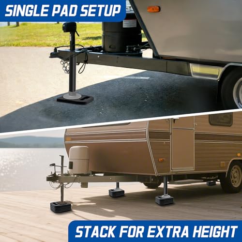 ROBLOCK 4-Pack Rubber RV Jack Pads for Camper Trailer with Handle, Weather-Resistant RV Stabilizer Jack Pads Stop Sinking & Slipping on Uneven Ground Gravel Asphalt Dirt Grass 8.8 * 6.4 - size: Rubber 8.8"*6.4"