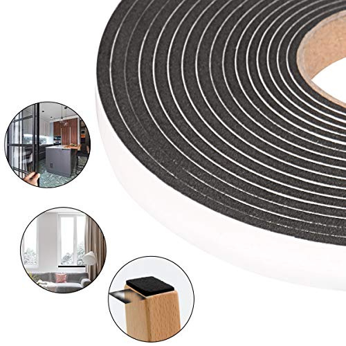 Seal Foam Tape,1/2 Inch W x 1/8 Inch T Weather Stripping for Door and Window,High Density Single Sided Closed Cell Door Insulation Weather Strip, 6 Rolls Total 98FT Black - size: 1/2'' W x 1/8'' T x 98Ft
