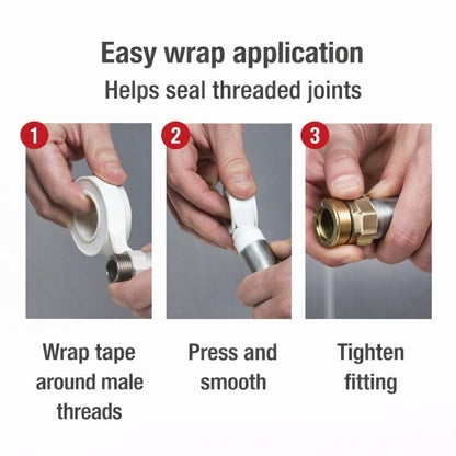PTFE Thread Seal Tape 1/2 Inch x 260 Inch Value Pack, White Plumbing Pipe Wrap for Threaded Connections, for Home, Workshop & Industrial Use
