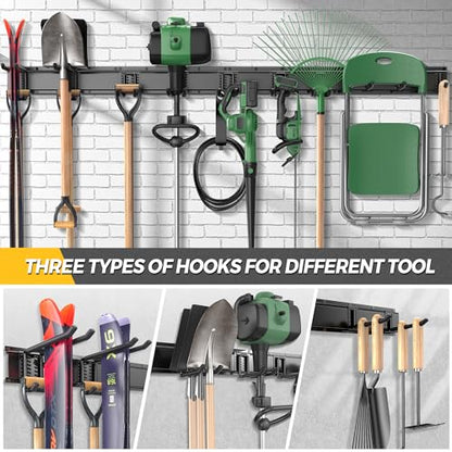 LBT 66" Garage Tool Organizer Wall Mount - 720lbs Garden Tool Organizer with Adjustable Hooks, Heavy Duty Metal Garage Storage Rack, Anti-Rust Shed Rack Holder Hanging Rake Broom Mower Snowboard - size: 66inch