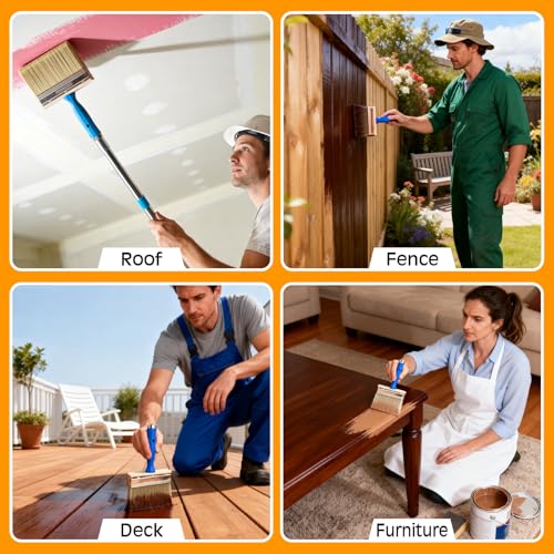 Deck Stain Brush, 3 PCS Wide Paint Brushes (4", 5", 6") for Faster Coverage with 1 Piece Extension Pole (33.5"), Stain Brushes for Wood, Deck, Walls, Fence and House - color: With Pole, 4", 5", 6"