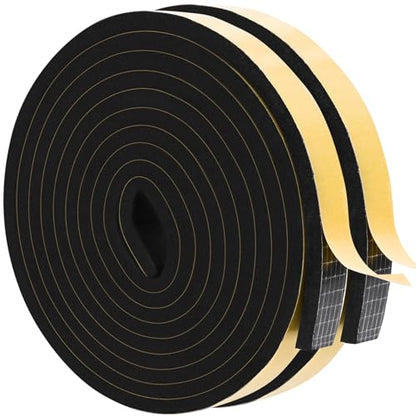 ToLanbbt Black Door Window Weather Stripping Self Adhesive Foam Tape High Density Foam Sealing Strip Window Insulation Weatherproof Gasket Tape 1" Wide X 1/4" Thick, 16.5 Ft X 2 Rolls, Total 33 Feet - color: Black, size: 1 In x 1/4 In x 33Ft