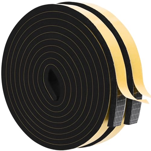 ToLanbbt Black Door Window Weather Stripping Self Adhesive Foam Tape High Density Foam Sealing Strip Window Insulation Weatherproof Gasket Tape 1" Wide X 1/4" Thick, 16.5 Ft X 2 Rolls, Total 33 Feet - color: Black, size: 1 In x 1/4 In x 33Ft