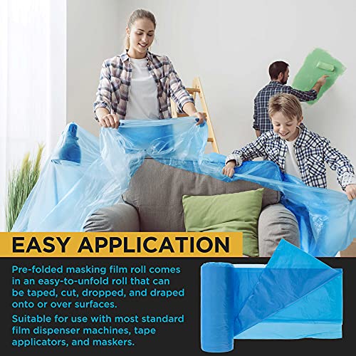 Dura-Gold 24" x 177' Pure Blue Pre-Folded Masking Film, (3 Pack) Painters Plastic Roll (0.4 Mil), Pull Down Drop Sheet, Pre-Folded Plastic Sheeting for Painting Protection on Auto, Walls, Furniture