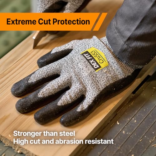 DEX FIT Level 5 Extreme Cut Resistant Gloves Cru553 Thin, Non-Slip Power Grip, Professional Grade 3D Comfort Fit, Thin & Lightweight, Breathable, Touchscreen Compatible, Itch-Free; Grey XL (10) - color: Grey, size: X-Large(1 Pair)