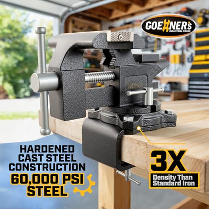 Updated 2-In-1 Bench Vise or Table Vise 4.5 Inch, Clamp Vice for Workbench Constructed with Cast Steel, Heavy Duty Workbench Vise Swivel for Woodworking - size: 4.5 Inch