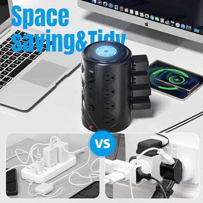 Surge Protector Power Strip - Desk Charging Station with 15W Wireless Charger, Multiple Outlets Charging Station with 16 2300J AC Outlets & 5 USB (2 USB C) Port, for Home, Office, Dorm Room - size: 6ft With Wireless Charger