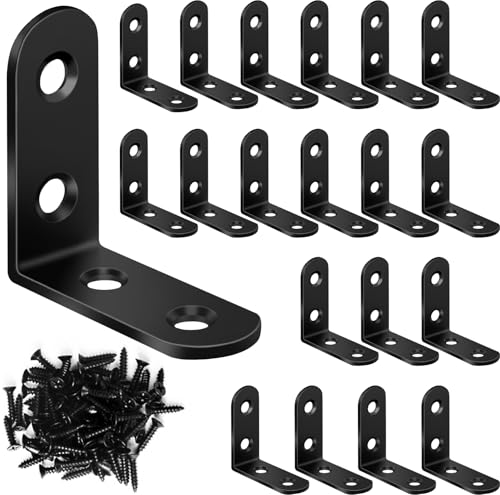 20PCS Black L Brackets, Stainless Steel Corner Brace for Wood & Metal, L Bracket Corner Brace with 80 Screws, Right Angle Bracket for Furniture Cabinet Drawer Shelves Chair (1.57 x 1.57 in) - color: Black, size: 20PCS | 40x40MM