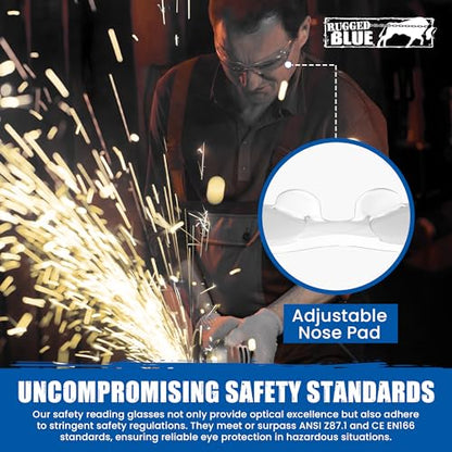 RUGGED BLUE - Bifocal Safety Glasses | Ansi Z87.1 Certified | Safety Glasses With Readers 2.5 | Scratch-Resistant Lenses | Impact-Resistant Eye Protection | Reading Goggles | 12 Pack - Clear Lens - color: 12 Pair, size: 2.5 Diopter