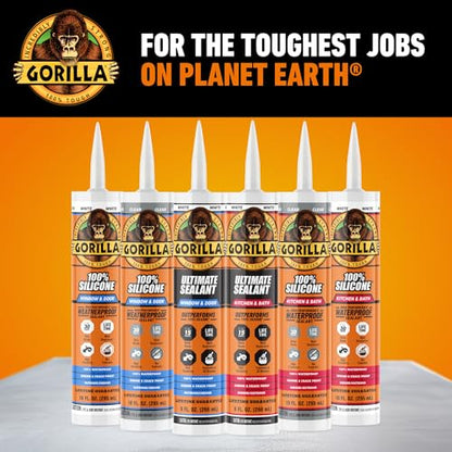 Gorilla 100% Silicone Caulk Kitchen & Bath Sealant, Mold Resistant, 10 oz. Cartridge, Clear - color: Clear