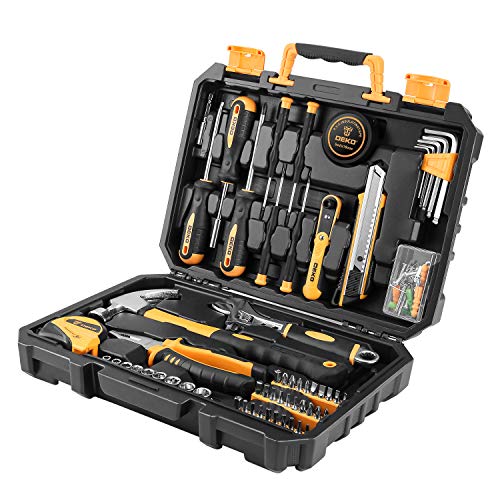 DEKOPRO 100 Piece Tool Set,General Household Hand Tool Kit,with Plastic Toolbox Storage Case for Handyman,Home Maintenance