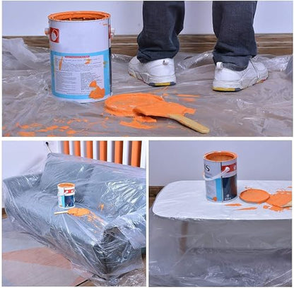 Clear Plastic Sheeting Drop Cloths for Painting, 5 Pcs 9x12ft Plastic Tarp Waterproof Dustproof Almost Tear Resistance Multi-Purpose Furniture Cover Floor Wall Protection Film