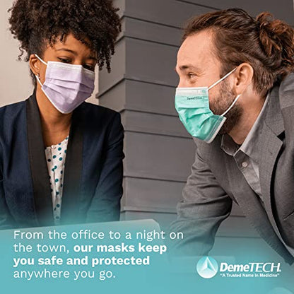 DEMETECH ASTM Level 3 Protective 3-Layer Face Mask, Ear-Loop Style, Adult Mask - color: Purple - 50 Pack