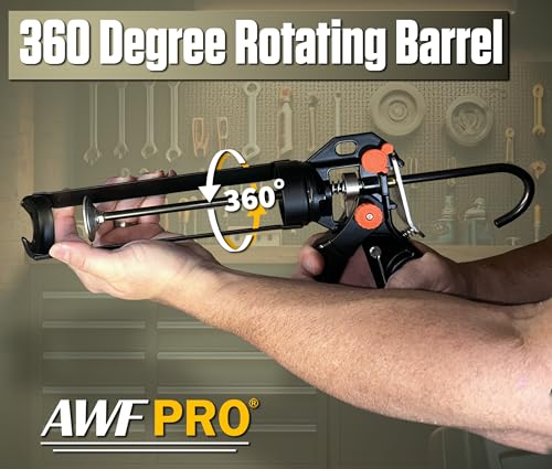 AWF PRO 10 oz Dual Thrust Caulk Gun, 25:1 or 12:1 Thrust Ratio, No Drip, Rotating Barrel, Comfort Grip, with Built-In Puncture Tool, Pack of 6 - size: 10 oz, style: Pack of 6